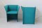 Italian Turquoise Leather Armchairs by Tito Agnoli, 1970s, Set of 2 5