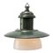 Green Enamel Industrial Opaline Glass Pendant Light, Image 1