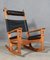 Rocking Chair Modèle Nøglehullet en Cuir Aniline Noir par Hans J. Wegner pour Getama, 1980s 1