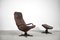 Danish Leather Adjustable Easy Chair & Ottoman Set from Berg Furniture, 1970s, Set of 2 3