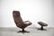 Danish Leather Adjustable Easy Chair & Ottoman Set from Berg Furniture, 1970s, Set of 2, Image 3
