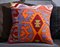 Blue and Orange Wool & Cotton Boho Kilim Pillow Cover by Zencef 5