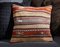 Orange & Beige Wool and Cotton Striped Kilim Pillow Cover by Zencef Contemporary 1