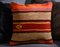 Orange and Brown Wool & Cotton Striped Kilim Pillow Cover by Zencef Contemporary 4