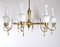 Mid-Century Brass and Opaline Glass Chandelier, 1950s 5