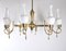 Mid-Century Brass and Opaline Glass Chandelier, 1950s, Image 5