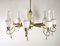 Mid-Century Brass and Opaline Glass Chandelier, 1950s 1