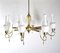 Mid-Century Brass and Opaline Glass Chandelier, 1950s, Image 2