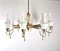 Mid-Century Brass and Opaline Glass Chandelier, 1950s 3