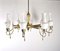 Mid-Century Brass and Opaline Glass Chandelier, 1950s, Image 3