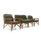 Rattan and Green Fabric Living Room Set, 1970s 1