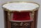 Tavolino da caffè antico in mogano, marmo bianco e ottone dorato, Immagine 7
