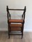 Antique French Wood and Leather Library Step Ladder, 1900s, Image 4