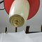 Mid-Century White and Red Glass, Metal, and Brass Ceiling Lamp, Image 4
