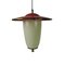 Mid-Century White and Red Glass, Metal, and Brass Ceiling Lamp, Image 1