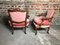 Mid-Century English Oak and Pink Velvet Lounge Chairs, Set of 2 5