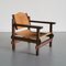 Wood and Leather Safari Lounge Chair, 1970s, Image 2
