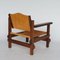 Wood and Leather Safari Lounge Chair, 1970s 4