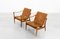 Danish Oak and Leather Safari Lounge Chairs by Karen & Ebbe Clemmensen for Fritz Hansen, 1960s, Set of 2 3
