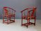Antique Red and Gold Lacquered Wood Lounge Chairs, Set of 2 2