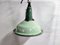 Lampe à Suspension Industrielle Vintage Verte en Émail et en Verre, 1960s 2