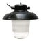 Vintage Industrial Black Enamel and Glass Pendant Lamp, 1950s, Image 4