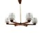 Teak and Glass 6-Arm Chandelier, 1960s 1