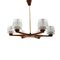 Teak and Glass 6-Arm Chandelier, 1960s, Image 1
