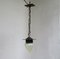 Small Antique Art Nouveau Wrought Iron and Glass Ceiling Lamp 1