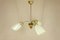 Opal and Brass Ceiling Lamp, 1950s 1