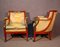 Carved Cherry Wood and Mahogany Empire Lounge Chairs, 1930s, Set of 2 3