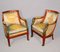 Carved Cherry Wood and Mahogany Empire Lounge Chairs, 1930s, Set of 2 1