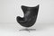 Egg Chair in pelle nera di Arne Jacobsen per Fritz Hansen, anni '50, Immagine 4