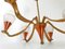 Lámpara de araña francesa Mid-Century de cobre, latón y vidrio, años 50, Imagen 2