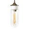 Vintage Industrial Brass, White Porcelain, and Clear Glass Ceiling Lamp, 1950s 1