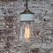 Mid-Century Industrial White Porcelain, Clear Glass, and Brass Pendant Lamp 4