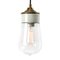 Mid-Century Industrial White Porcelain, Clear Glass, and Brass Pendant Lamp 1