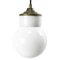 Lampe à Suspension Industrielle Mid-Century en Porcelaine Blanche, Verre Opalin et Laiton 1