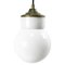 Mid-Century Industrial White Porcelain, Opaline Glass, and Brass Pendant Lamp 1