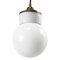 Mid-Century Industrial White Porcelain, Opaline Glass, and Brass Pendant Lamp, Image 4