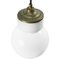 Mid-Century Industrial White Porcelain, Opaline Glass, and Brass Pendant Lamp 3