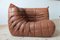 Vintage Brown Leather Sofas by Michel Ducaroy for Ligne Roset, 1970s, Set of 3 3