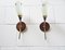 Brass, Glass & Wood Sconces, 1950s, Set of 2 3