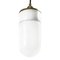 Mid-Century Industrial White Porcelain, Opaline Glass, and Brass Pendant Lamp 4