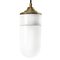 Lampada Mid-Century industriale in porcellana bianca, vetro opalino e ottone, Immagine 1