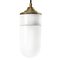 Mid-Century Industrial White Porcelain, Opaline Glass, and Brass Pendant Lamp 1