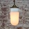 Mid-Century Industrial White Porcelain, Opaline Glass, and Brass Pendant Lamp 5