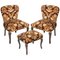 Antique Damask Velvet Armchairs and Ottoman Set 1