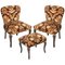 Antique Damask Velvet Armchairs and Ottoman Set, Image 1