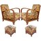 Art Deco Italian Walnut Lounge Chairs and Ottomans from Fortunate Depero, 1920s, Set of 4 1